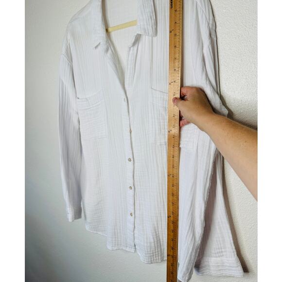 Eileen Fisher 100% Cotton Linen Long Sleeve Button Down Puckered Shirt L - Picture 12 of 13